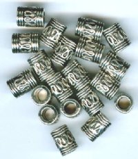 20 9x7mm Antique Silver Bali Style Tube Beads