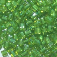 10 grams of 4x4mm Colorlined Lime Transparent Green Miyuki Cubes