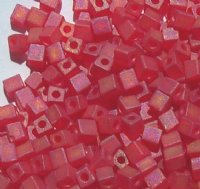 10 grams of 4x4mm Transparent Rainbow Frost Red Miyuki Cubes