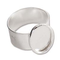 1 20x16mm Oval Silver Plated Adjustable Ring with Raised Bezel