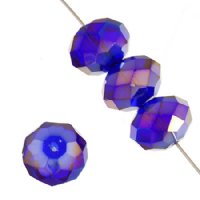 35 6x8mm Faceted Cobalt AB Chinese Crystal Donut Beads