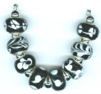 Strand of 8 13x9 Pandora Style Lampwork Beads -  Black and White Mix