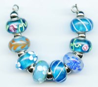Strand of 8 13x9 Pandora Style Lampwork Beads -  Aqua Mix