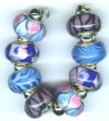 Strand of 8 13x9 Pandora Style Lampwork Beads -  Blue Skies Mix