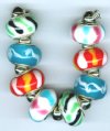 Strand of 8 13x9 Pandora Style Lampwork Beads -  Candy Stripe Mix
