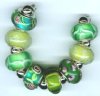 Strand of 8 13x9 Pandora Style Lampwork Beads -  Easy Being Green Mix