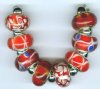 Strand of 8 13x9 Pandora Style Lampwork Beads -  Fiery Red Mix