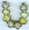 Strand of 8 13x9 Pandora Style Lampwork Beads -  Mellow Yellow Mix