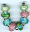 Strand of 8 13x9 Pandora Style Lampwork Beads -  Pastel Confetti Mix