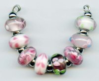 Strand of 8 13x9 Pandora Style Lampwork Beads -  Pink Mix