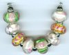 Strand of 8 13x9 Pandora Style Lampwork Beads -  Pink Petal Mix