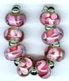 Strand of 8 13x9 Pandora Style Lampwork Beads -  Raspberry Swirl