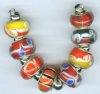 Strand of 8 13x9 Pandora Style Lampwork Beads -  Sunset Mix