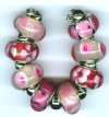 Strand of 8 13x9 Pandora Style Lampwork Beads -  Soft Pink Mix
