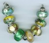 Strand of 8 13x9 Pandora Style Lampwork Beads -  Spring Forest Mix