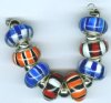 Strand of 8 13x9 Pandora Style Lampwork Beads -  Striped Mix