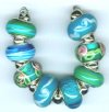 Strand of 8 13x9 Pandora Style Lampwork Beads -  Summer By The Sea Mix