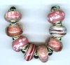 Strand of 8 13x9 Pandora Style Lampwork Beads -  Think Pink! Mix