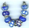 Strand of 8 13x9 Pandora Style Lampwork Beads -  True Blue Mix