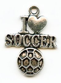 1 19x16.5mm Antique Silver "I Love Soccer" Pendant