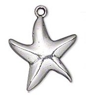 1, 20mm Antique Silver Single Sided Starfish Pendant
