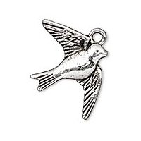 1 23x16.5mm Antique Silver Swallow / Bird Pendant
