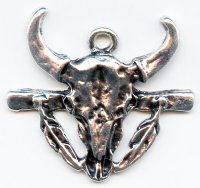 1 28x32mm Antique Silver Cattle Skull With Feathers Pendant