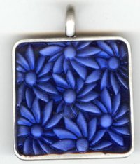 1 31x31mm Antique Silver Blue Epoxy Flower Pendant