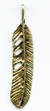 1, 52x14mm Antique Gold Feather Pendant