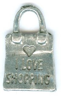 1 17x11mm Antique Silver "I Love Shopping" Purse Pendant