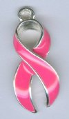 1 23mm Opaque Pink Curved Breast Cancer Ribbon Pendant