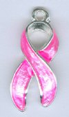 1 23mm Transparent Hot Pink Curved Breast Cancer Ribbon Pendant