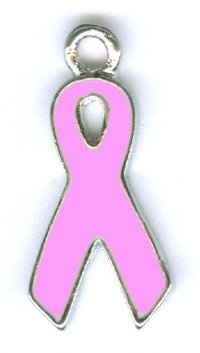 1 20mm Enameled Breast Cancer Ribbon Pendant