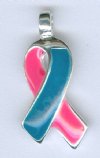 1 21mm Silver,Pink & Blue SIDS Enamel Ribbon Pendant