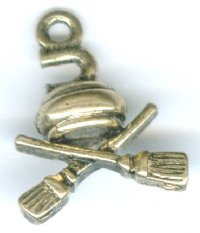 1 17x13mm Antique Gold Curling Rock & Broom Pendant