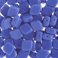20, 10x8mm Opaque Blue Two Hole Glass Rhombus Beads