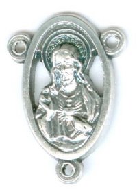 1 18x12mm Antique Silver Sacred Heart Rosary Connector