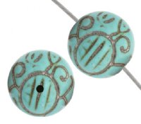 12 15mm Round Carved Turquoise Dyed Magnesite Beads
