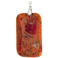 55x32mm Dyed Orange Agate Rectangle Pendant with Silver Plate Bail