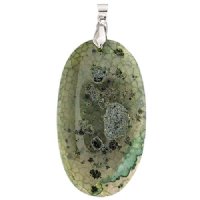 55x32mm Dyed Green Agate Oval Pendant with Silver Plate Bail