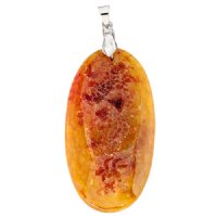 55x32mm Dyed Orange Agate Oval Pendant with Silver Plate Bail