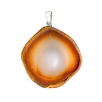 40mm Amber Agate Slice Pendant with Silver Plate Bail