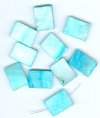 10 20x15mm Flat Rectangle Aqua Dyed Shell Beads