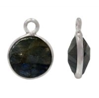 1 9mm Faceted Labradorite and Sterling Silver Round Pendant