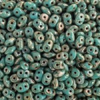 10 Grams Opaque Turquoise Green Silver Picasso 2.5x5mm Super Duo Beads