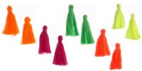 Pack of 10, 1 Inch Mixed Cotton Tassels - Neon