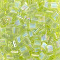 TL0258 5.2 Grams Transparent Chartreuse AB Two Hole Miyuki Tila Beads
