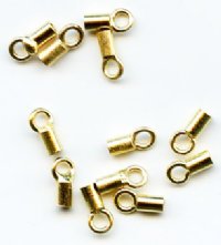 12 6x2.5mm Bright Gold Tube and Loop Glue In Cord / Chain Ends