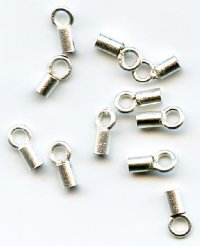 12 6x2.5mm Bright Silver Tube and Loop Glue In Cord / Chain Ends