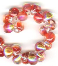 5 10mm Unicorne Glistening Scarlet Metallic Teardrop Beads (22006)